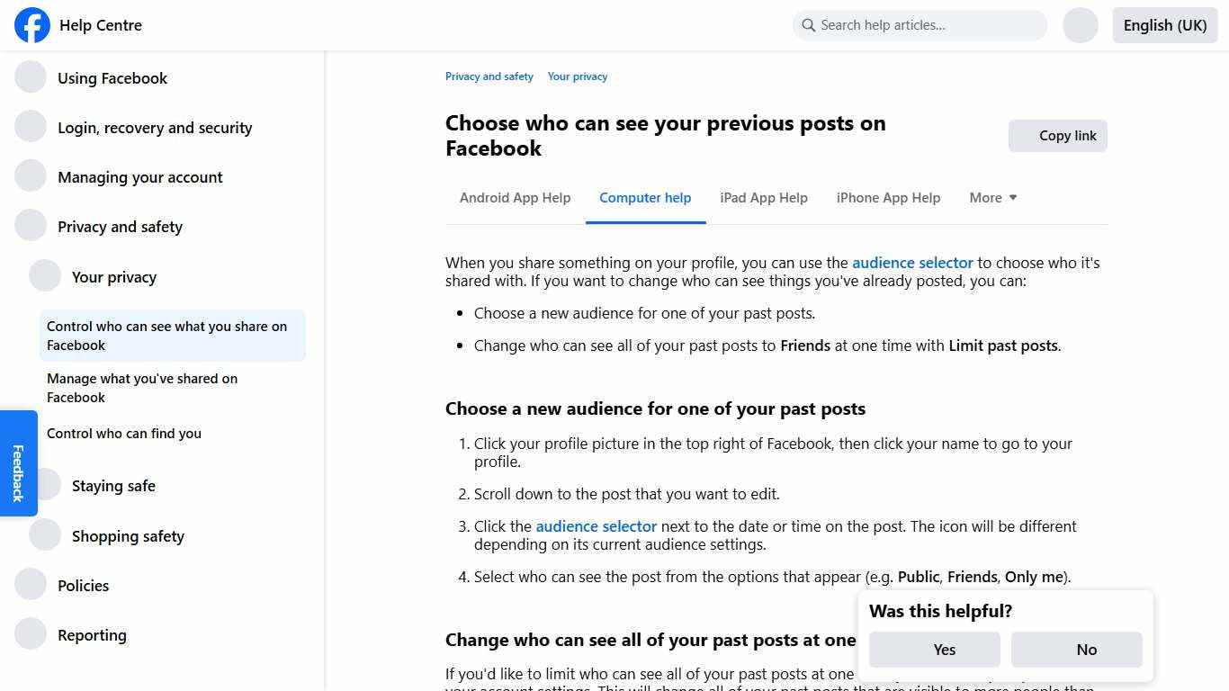 Choose who can see your previous posts on Facebook | Facebook Help Centre